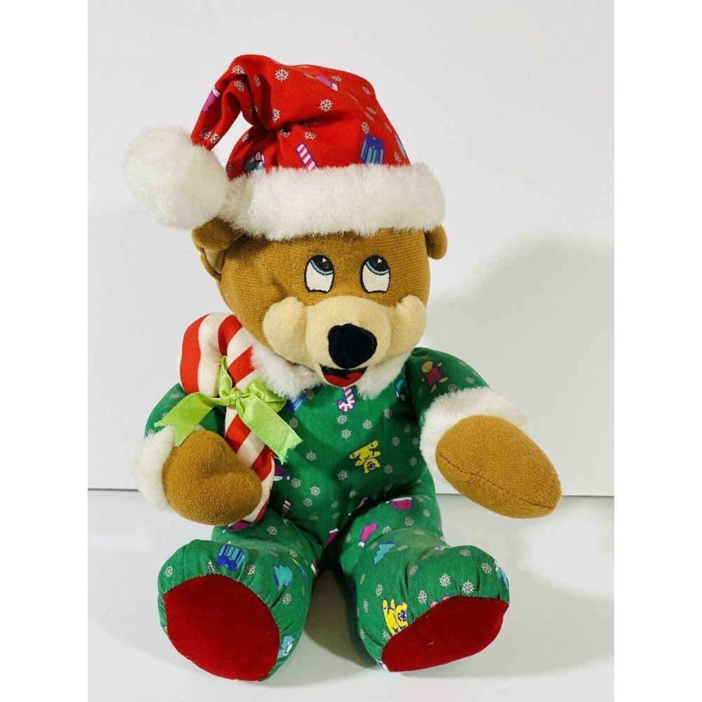Trendmasters Christmas Brown Teddy Bear Plush Vintage 1995 Stuffed Animal Hat